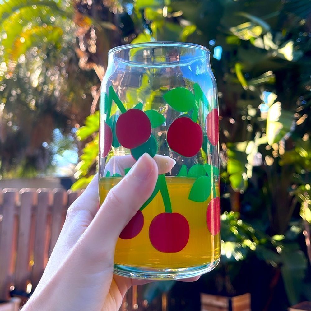 NWT Wool + Pepper Co. CHERRIES 16oz Glass Can Cup
